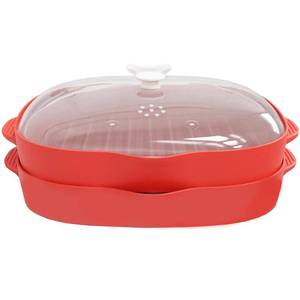 lot 9801 image: NICO SEE WONDER Microwave Easy Bacon Maker, 2Pcs Microwavable Grill Tray, Bacons Cooker with Splatter Lid, Make Crispy in Minutes, Red