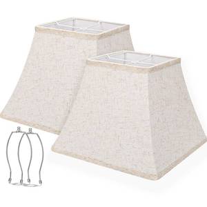 lot 9808 image: Square Bell Lamp Shades Set of 2, 7.5 x 13 x 10 Medium Beige Shade for Table Lamps Floor Lamps, Fabric Natural Linen Hand Crafted(Spider Fitter), Harp Holders Included, Assembly Required