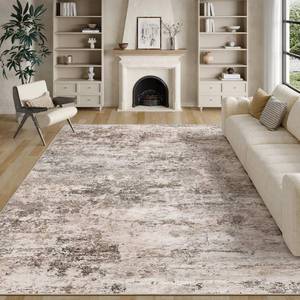 lot 9809 image: Cochyean Area Rugs 4x6 - Washable Rug for Living Room, Ultra-Thin Abstract Rug, Indoor Non-Slip Rug for Bedroom, Stain Resistant Large Area Rug, Super Soft Low Pile Rugs, Brown