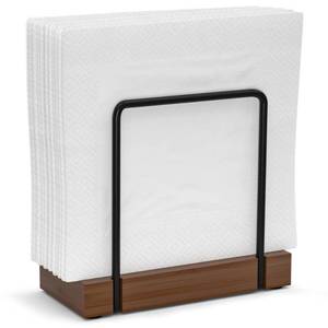 lot 10018 image: Napkin Holder for Table, Bamboo Iron Standing Napkin Dispenser for Dining Table Farmhouse Cocktail Picnic Rustic Wood Holders All Kitchen Dining Room Decor Black & Brown