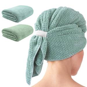 lot 10025 image: my novel things 2 Pack Extra Large Microfiber Hair Towel Wrap, 37.4 x 26.4 for Women, Super Absorbent & Quick Dry Hair Towel with Elastic Strap for Curly Hair Green Gift for Women Men Girls Friends