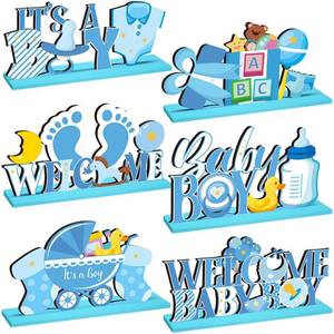 lot 10033 image: 6 Pcs Blue Baby Shower Wooden Table Centerpieces Its a Boy Baby Shower Decorations Welcome Boy Gender Reveal Party Table Topper Decorations for Newborn Birthday Photo Props