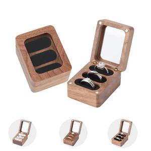 lot 10035 image: Dllesifvn Wooden Ring Box, 3 Slots Wooden Ring Holder Box with Clear Window,Travel Ring Jewelry Storage Daily Organizer,Ring Box Proposal for Engagement Wedding
