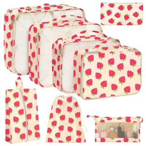 lot 10038 image: KPX 8 Set Packing Cubes for Travel, Luggage Packing Organizers Accessories Large Toiletries Bag for Clothes Shoes Cosmetics (Strawberry)