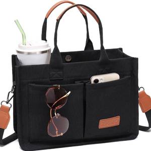 lot 10039 image: ZHMO Canvas Tote Bag for Women With Compartments and Pocket,Black Womens Bags Crossbody Bags Work Laptop Tote Bag Large Satchels Handbag Tote Purse Everyday Shoulder Bag for Travel Nurse Teacher Gift