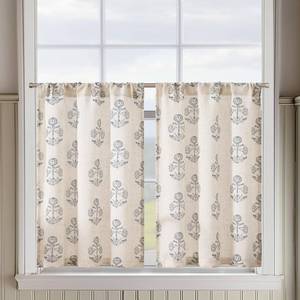 lot 10487 image: jinchan Linen Kitchen Curtains 24 Inch Floral Tier Curtains Farmhouse Cottage Core Flax Cafe Rod Pocket Country Small Window Drapes for Laundry Room Bathroom RV 2 Panels Blue on Beige