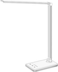 lot 10495 image: White crown LED Desk Lamp Dimmable Table Lamp Reading Lamp with USB Charging Port, 5 Lighting Modes, Sensitive Control, 3060 Minutes Timer (White, First-Generation)