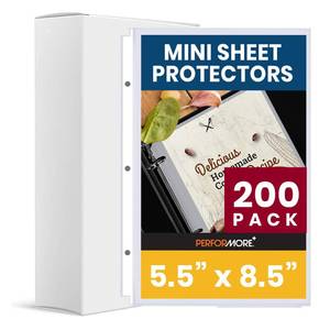lot 11028 image: Office Werks Heavyweight Clear Mini Sheet Protectors Holds 5.5 x 8.5 Inches Sheets, Fits a 3-Ring Binder, Crystal Clear, Acid-Free, Archival Safe with Reinforced Holes, Top Loading (200 Pack)