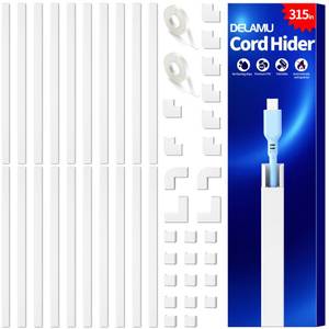lot 11049 image: Delamu Cable Hider, 315in Cord Hider Cord Covers for 1 Wire on Wall, Premium Wire Covers for Cords, Cable Cover Organizer, TV Wires Hiders for Wall Mounted Tv, L15.7X W0.55x H0.4in, White