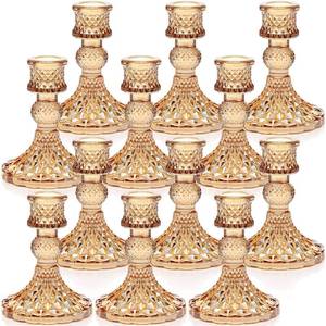 lot 11061 image: DARJEN Candlestick Holders Set, 10 Pcs 4 H Taper Candle Holders Bulk, Glass Candle Holders for Wedding, Festival, Party & Windowsill Decor, Gold