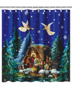 lot 11077 image: Lindameler Christmas Night Birth of Jenus Shower Curtain Christmas Nativity Scene Bathroom Curtain Set Christianity Holy Religious Fabric Bathtub Decor with 12 Hooks 72x72 Inches (Blue, 72x72 inch)