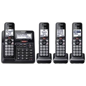 lot 11081 image: Panasonic Cordless Phone with Advanced Call Block, Link2Cell Bluetooth, One-Ring Scam Alert, and 2-Way Recording, Answering Machine, 4 Handsets - KX-TGF944B (Black)