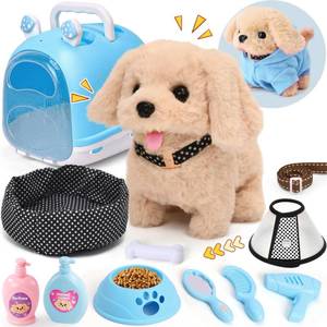lot 11084 image: Cleboen 14pcs Robot Dog Toys for Kids Girls Boys 3-6, Realistic Electronic Interactive Plush Toy Dog with Walk & Bark, Pretend Play Puppy Pet Care Playset, 3 4 5 6 Year Old Girl Birthday Gift Ideas
