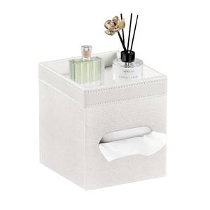 lot 11950 image: Tissue Box Cover Square, PU Leather Tissue Cube Box Holder with Storage Valet Tray, Decorative Tissue Holders, Modern Tissues Case Napkin Dispenser Facial Paper Organizer for Bathroom Vanity