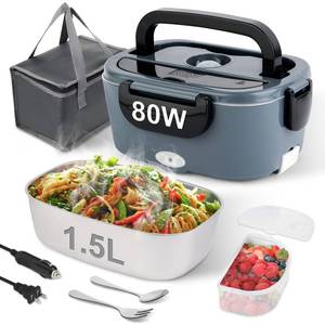 lot 11953 image: NestDin Electric Lunch Box, 80W Heated Lunch Box for Adults, 1.5L Portable Fast Heating Food Warmer for CarTruckWorkTravel, 1224110V Lonchera El�ctrica Port�til