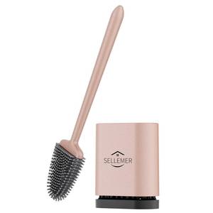 lot 11959 image: Sellemer Toilet Brush and Holder Set - Flexible Toilet Bowl Brush Head with Silicone Bristles, Compact Size for Storage and Organization, Ventilation Slots Base (1 Pack, Rose Gold)