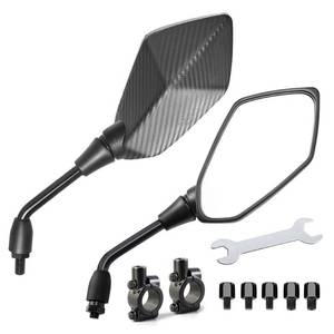 lot 11965 image: Universal Motorcycle Convex Rear View Mirrors, With 10mm Clockwise Bolt, 78 Handle Bar Mount Clamp Compatible with Bike, Motorcycle, Scooter, Atv, Etc. Carbon Pattern