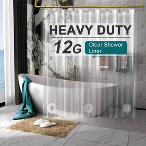 lot 11970 image: AmazerBath Heavy Duty Shower Curtain Liner 12 Gauge, 72 x 65 Inches Clear Shower Curtain Liner with 3 Clear Stones and 12 Grommet Holes, Weighted Plastic Shower Liner