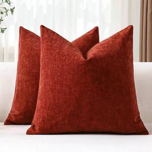 lot 11973 image: OTOSTAR Pack of 2 Throw Pillow Covers 20x20 Inch Soft Chenille Rust Farmhouse Decorative Pillow Covers Solid Cushion Case for Sofa Bed Living Room Couch (Rust)