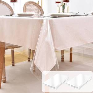 lot 11976 image: Nasitos 2 Pack Clear Rectangular Table Cover, 60x102 Inch, Transparent PVC, Waterproof, Heat & Stain Resistant, Fits 36x80 to 48x96 Inch Tables, 8-10 Seats, Indoor & Outdoor Use