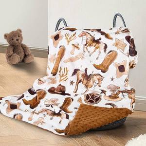 lot 11986 image: Cowboy Baby Blanket for Boys Girls Soft Fleece Minky Blanket with Dotted Backing Double Layer Newborn Toddler Blankie for Nursery Stroller Crib Gift to Son Nephew Grandson 26.5  40 Inches