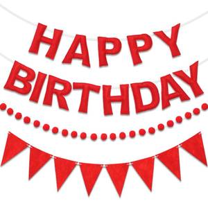 lot 11989 image: LITAUS Pre-Strung Happy Birthday Banner & Felt Garland Set - Red Birthday Decorations for Women Girls  Reusable Party Supplies for Indoor & Outdoor