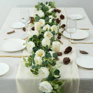 lot 11994 image: Floweroyal 2 Pack Artificial Flower Garlands 15.8FT Eucalyptus Garlands with Flowers 12 Head Peony Flower Vine Silk Rose Vine for Wedding Arch Table Wall Backdrop Party Home Decoration. (White)