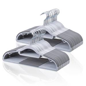 lot 11996 image: Tonswachic Pack of 50 Coat Hangers, Space-Saving Plastic Clothes Hangers, Non-Slip, 0.2 Inches Slim, 360° Swivel Silver Hook for Shirts, Pants & WetDry Garments, Light and Dark Gray