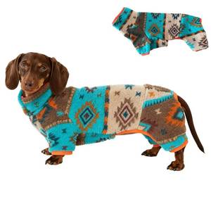 lot 12317 image: Whalemire Dog Pajamas for Dachshund,Boho Flannel 4-Leg Warm Winter Jumpsuit, Soft Fleece Dog Onesie for Small and Medium Dogs, Cozy Full Body Outfit for Wiener Dog (Blue, M(12-15lbs))