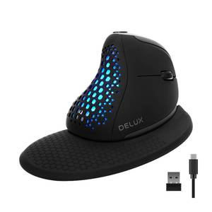 lot 12351 image: DELUX Seeker Ergonomic Mouse Wireless, Vertical Mouse with OLED Screen, 6 Buttons&Thumb Wheel Function, Silent Click, Up to 7200DPI, Programmable, Rechargeable, BT2.4GWired, RGB Light(M618XSD-Black)