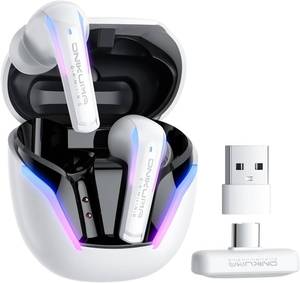 lot 12361 image: 2.4G Wireless Gaming Earbuds with ENC Mic, 20ms Low-Latency for PS54, Meta Quest 33S2, 2.4GHz Bluetooth Dual-Mode Headphones for Phone, Pad, Laptop, Steam Deck, PC, VR (White)