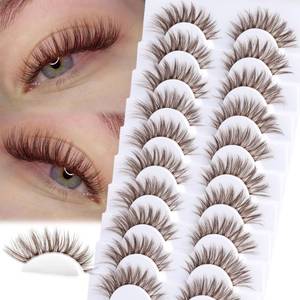 lot 12372 image: Brown Lashes Natural Look False Eyelashes Wispy Cat Eye Lashes C-Curly Dark Brown Fake Lashes 16mm Slightly Faux Mink Eyelashes Strip 10 Pairs Pack