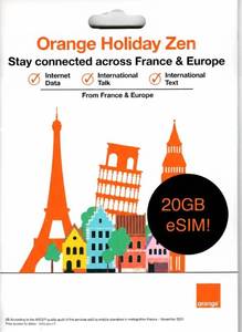 lot 12374 image: 20GB 30 Day Orange Europe eSIM, Unlimited Local CallsText, 120 Minutes1000 Texts to Worldwide, eSIM QR Code Sent by email Within 24Hrs of Shipping. Scan QR Code and use Immediately