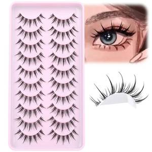 lot 12377 image: Manga Lashes Wispy Natural Look False Eyelashes Spiky Eyelashes Anime Fake Eyelashes Strip 3D Doll Lashes False Eye Lashes with Invisible Lash Band 10 Pairs