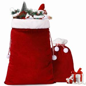 lot 12378 image: wonshia 2Pcs Christmas Velvet Santa Sack Large Christmas Santa Wine Velvet Bag with Drawstring Gift Wrap Bags