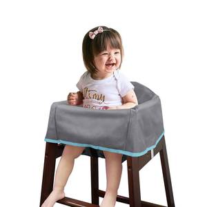lot 12379 image: Dual-Belt Baby High Chair Cover, Upgrade Version, for Wooden or Restaurant High Chair, Sturdy and Robust Material, Waterproof Washable Stain and Slip Resistant, Gray