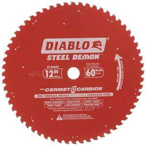 lot 12391 image: Diablo Steel Demon Cermet II Saw Blade for Medium Metal - 10 Diameter, 60 TCG Teeth, 1 Arbor, .083 Kerf, 0° Hook Angle, .071 Plate, 1800 Max RPM - D1260CF