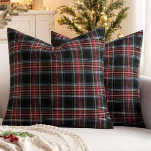 lot 12393 image: MIULEE Christmas Set of 2 Scottish Tartan Plaid Throw Pillow Covers Farmhouse Classic Decorative Outdoor Square Cushion Cases for Decor Sofa Couch 20x20 Inch, Dark Blue