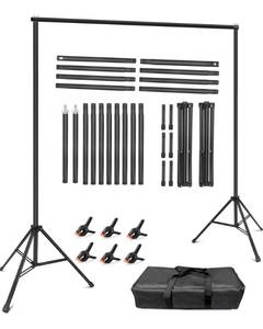 lot 15947 image: Hemmotop Backdrop Stand 10x8ft (WxH), Photography Background Stand for Parties, Adjustable Photo Backdrop Stands Kit for Wedding, Photo Booth, Party, Decoration, Balloon, Projector Screen