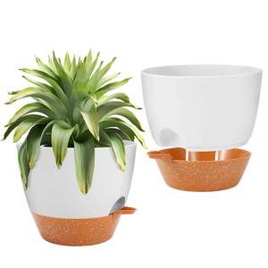 lot 15954 image: GARDIFE 10 inch Plant Pots,Self Watering Pots, 2 Pack Flower pots, Large Plastic Planters with Deep Reservior and High Drainage Holes for Indoor Outdoor Plants and Flowers, White