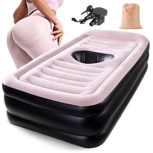 lot 15956 image: New Upgraded BBL Bed with Hole-Inflatable BBL Bed After Surgery,Brazilian Butt Lift Surgery Recovery Mattress with Carrying Bag & Air Pump,Waterproof Plant Velvet Touch Sleep-Black Pink(19.716.14In)
