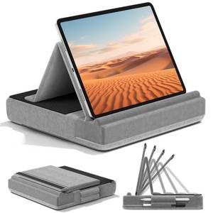 lot 15967 image: KDD Tablet Pillow Stand, Multi-Angle Viewing Ipad Holder for Lap, Bed and Desk, Foldable Soft Pad Dock with Stylus Mount Compatible with Ipad Pro 12.9, 10.5, 11, Air, Mini, Phones, Books, E-Reader