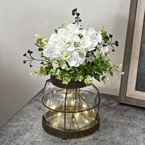lot 15970 image: Farmhouse Glass Lantern Vase Vintage Flower Vases with Plants Hydrangea Lights Rustic Floral Arrangement Centerpieces Home Decor Hostess Housewarming Gift