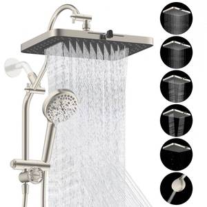lot 15991 image: Hibbent cUPC Certified 13 Shower Head Combo, High Pressure 5 Spray Rainfall Showerhead, 10 Spray Handheld, All Metal Easy Reach 4-way Diverter Arm with Pause Mode, 71 Hose & Holder, Brushed Nickel