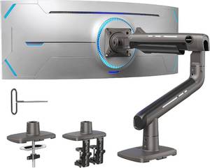 lot 15994 image: HUANUO TitanLift Heavy Duty Monitor Arm for Screens up to 49, Holds 44 lbs, Aluminum Ultrawide Screen Monitor Mount, Fully Adjustable Single Gaming Desk Mount with Dual C-Clamp, Max VESA 100x100mm