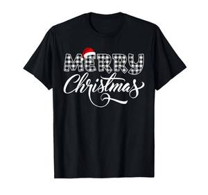 lot 16283 image: Merry Christmas Buffalo Black and White Plaid for Men Women T-Shirt L