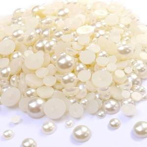 lot 16285 image: Cymtoo Flatback Pearl Bead for Crafts, 5681012mm Half Pearl Beads for Crafting DIY Accessory, Gem Pearls for DIY Craft Decorations Wedding Dress (Ivory)