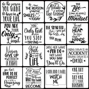 lot 16295 image: 16 Pcs Inspirational Word Stencils, Quote & Phrase Sayings Templates, Craft Stencils for Painting on Wood, Wall, Canvas, Fabrics, Paper & Home Signs - Reusable 7.87 x 7.87 Inches