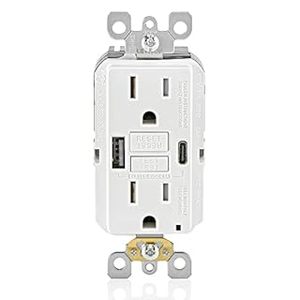 lot 16299 image: Leviton GUAC1-W 15A SmartlockPro Self-Test GFCI Combination 24W(4.8A) Type AC USB in-Wall Charger Outlet, White (B09XY4CW3S)