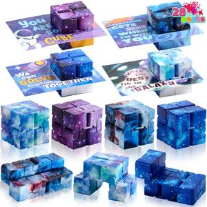 lot 16305 image: JOYIN 28 Packs Valentine��s Day Gift Cards with Infinity Magic Toys, Cosmic Hand-Held Flip, Stress Relief Fidget Toys for Kids Valentines Party Favors, Classroom Exchange and Goodie Bag Stuffers